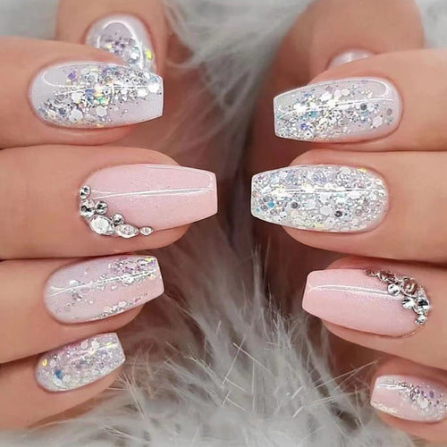Elegant Nail Art with Glitter Details Bowlift