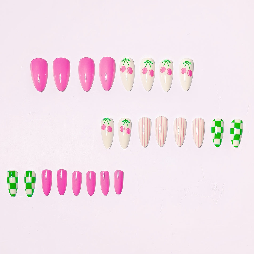 Artistic Cherry-Themed Nail Art Bowlift