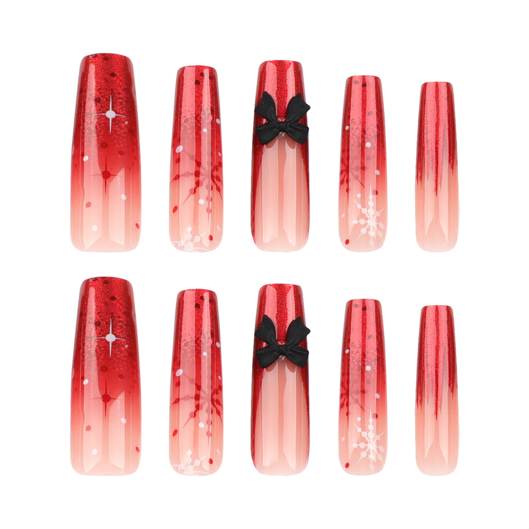 Artificial acrylic nails with glitter and Christmas design Bowlift