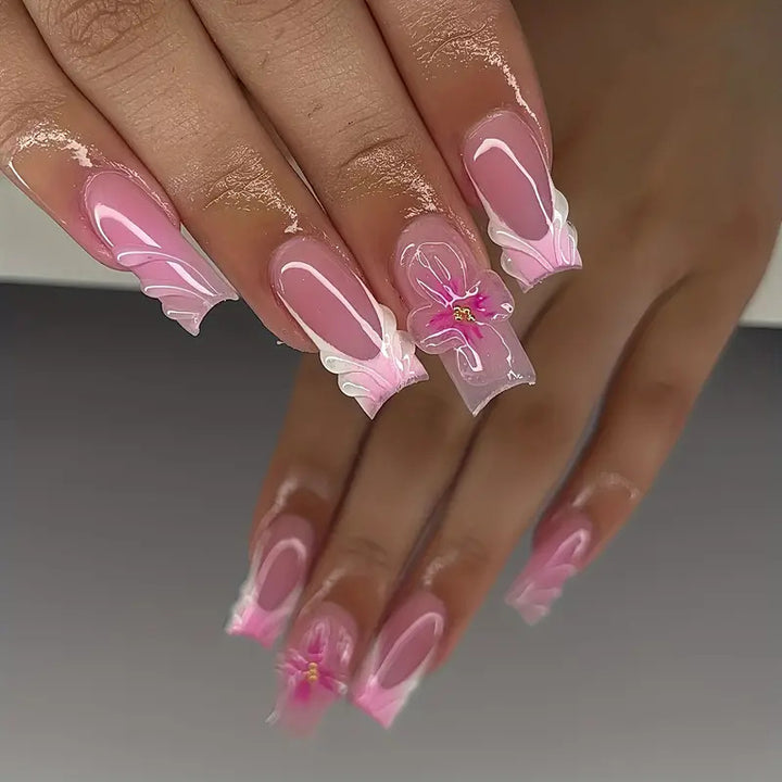 Decorative Floral Acrylic Nail Art Enhancements Bowlift