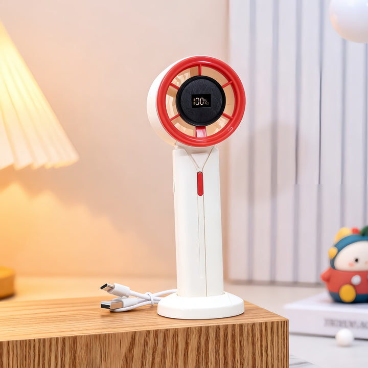 Ladies Portable Hand Fan with LCD Digital Display and USB Charging Function Bowlift