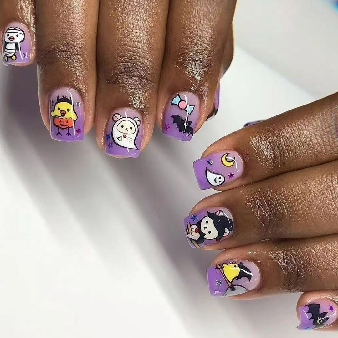 Themed Press-On Nail Set Featuring Halloween Motifs Bowlift