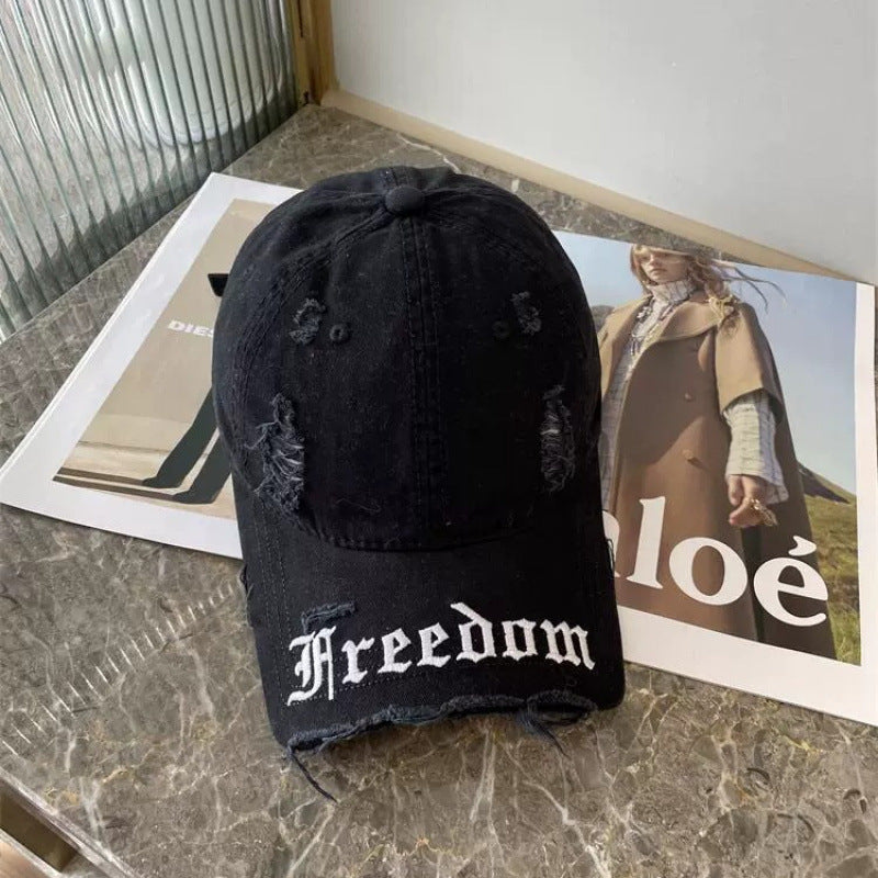 Women's Distressed Freedom Embroidered Baseball Cap Bowlift