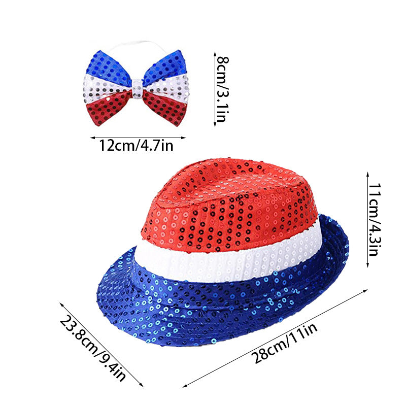 Women's Independence Day sequin flag-inspired hair bow clip with alligator clasp and rhinestone center Bowlift