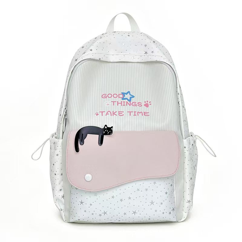 Cat-Illustrated Casual Backpack Bowlift