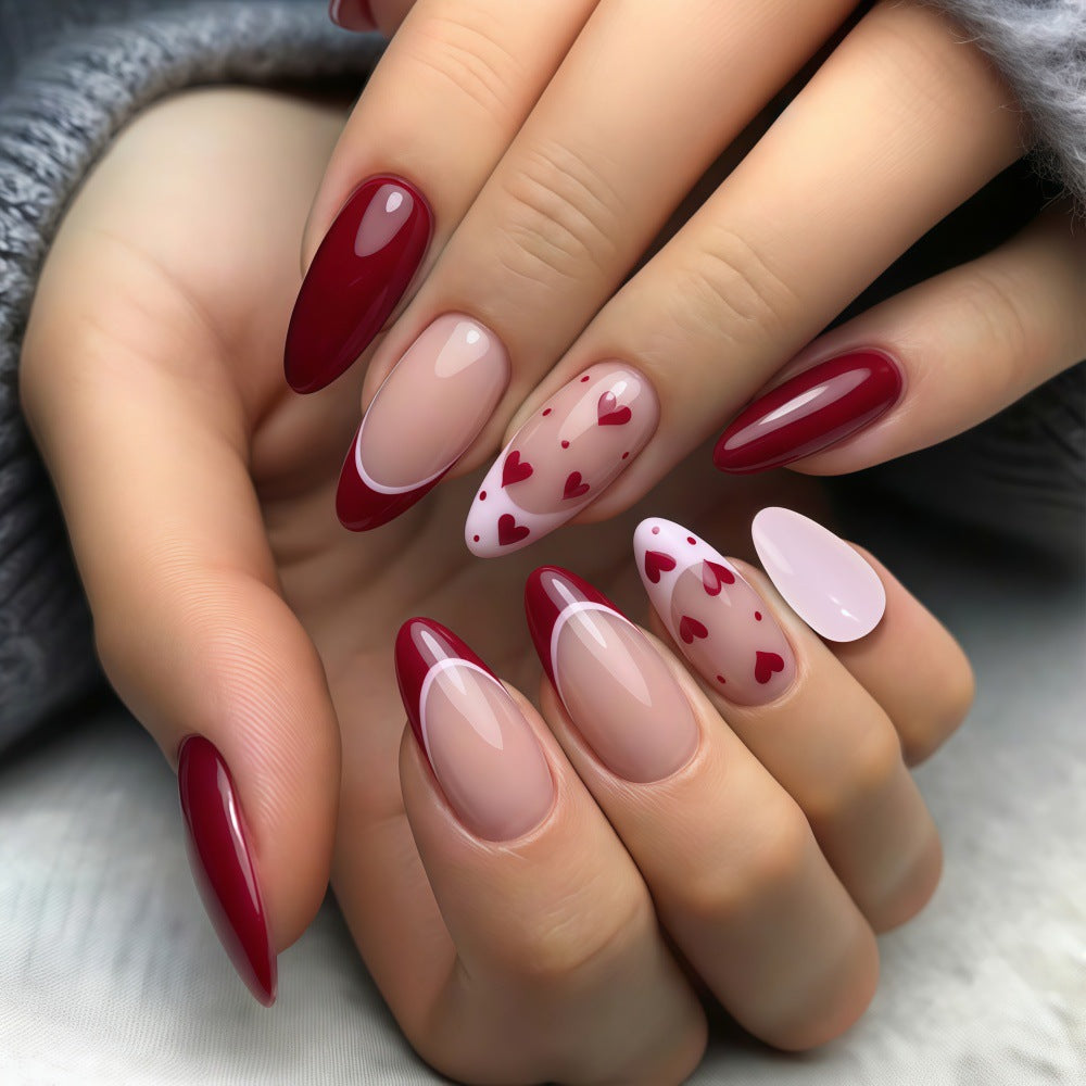 Artificial nails set with romantic heart designs Bowlift
