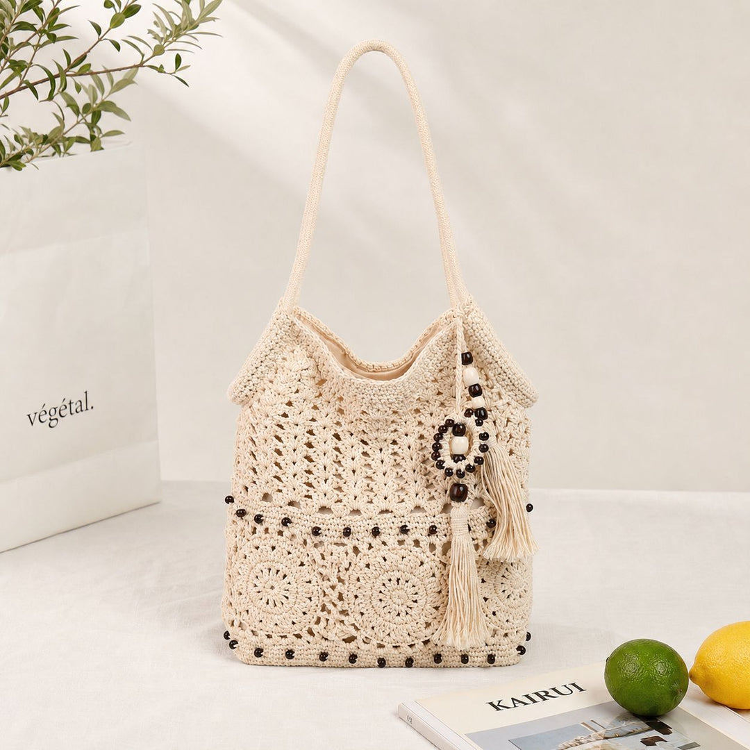 Macrame Drawstring Bag with Playful Tassels and Furniture Structure Bowlift