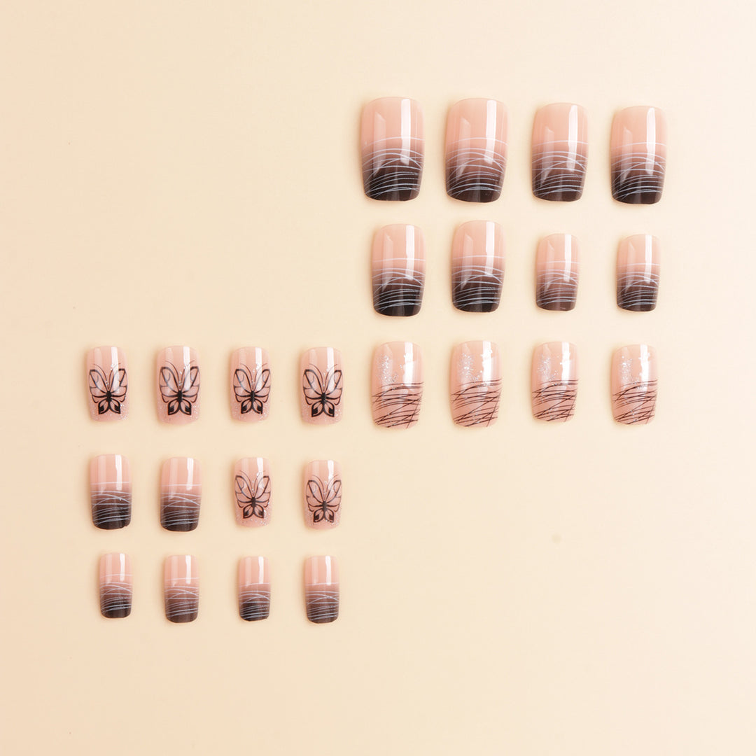 Elegant Butterfly-Themed Press-On Nail Art Bowlift