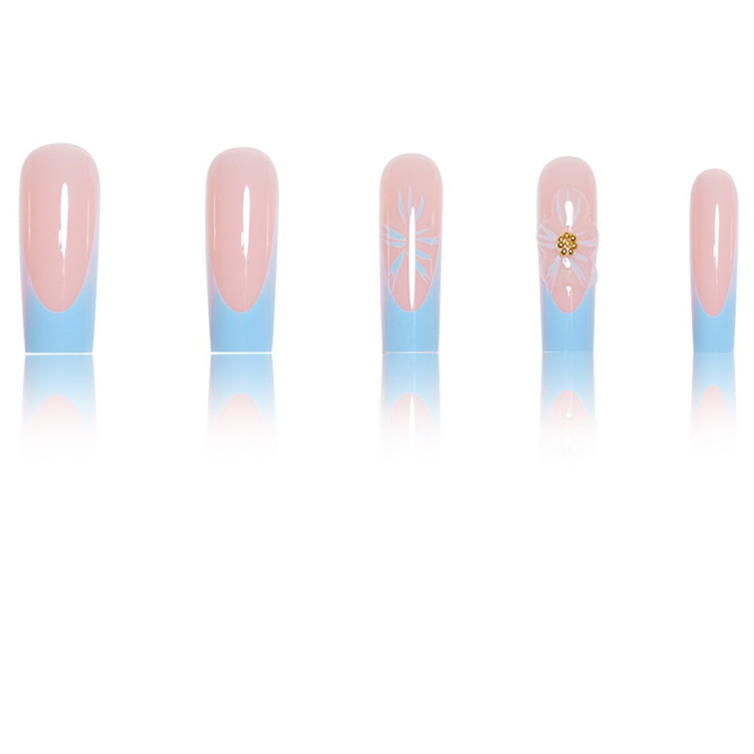 Artistic Long Press-On Nails with Floral Accents Bowlift