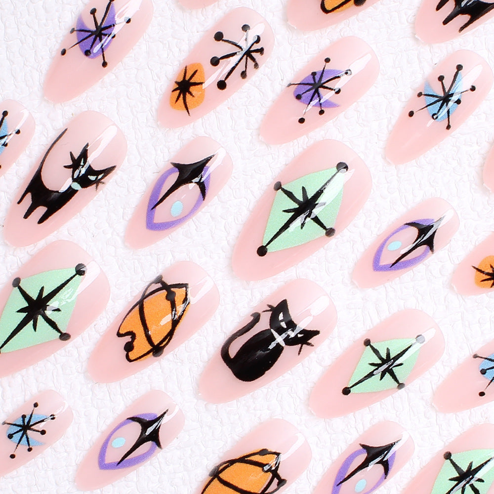 Artificial nail set with artistic Halloween designs Bowlift