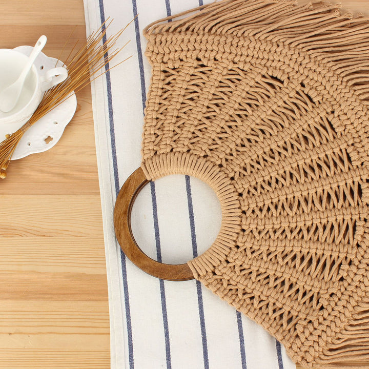 Handbag with Fringed Macramé Design Bowlift