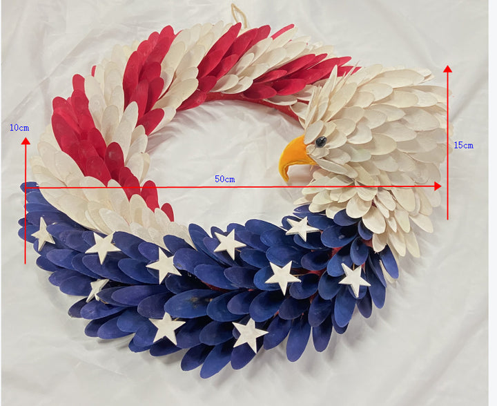 Unisex handmade decorative door wreath with eagle head and star appliqués made of wood Bowlift
