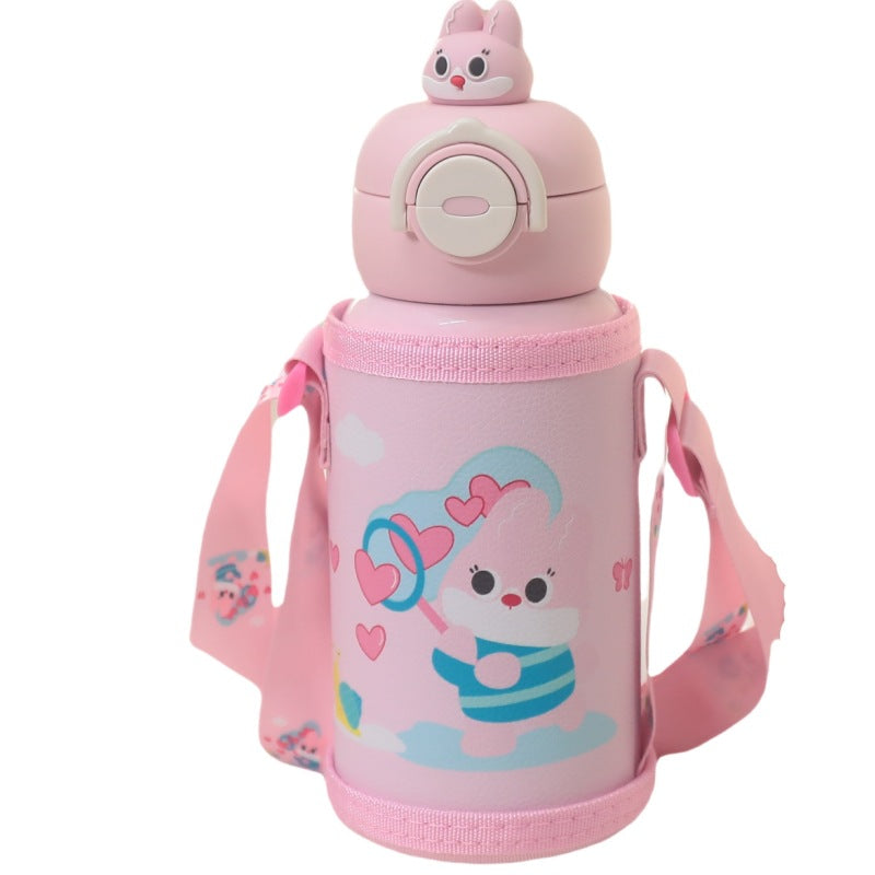 Insulated water bottle with integrated carrying strap and cute cat design Bowlift