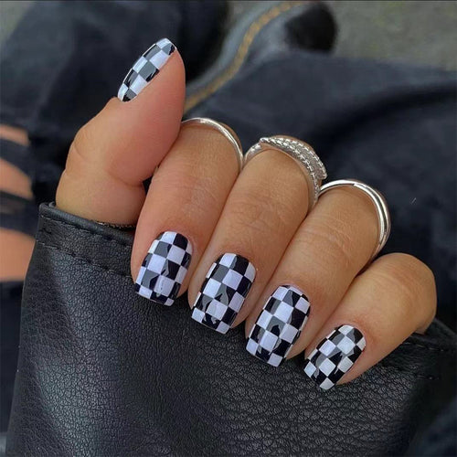 Artificial nails in modern chessboard design Bowlift