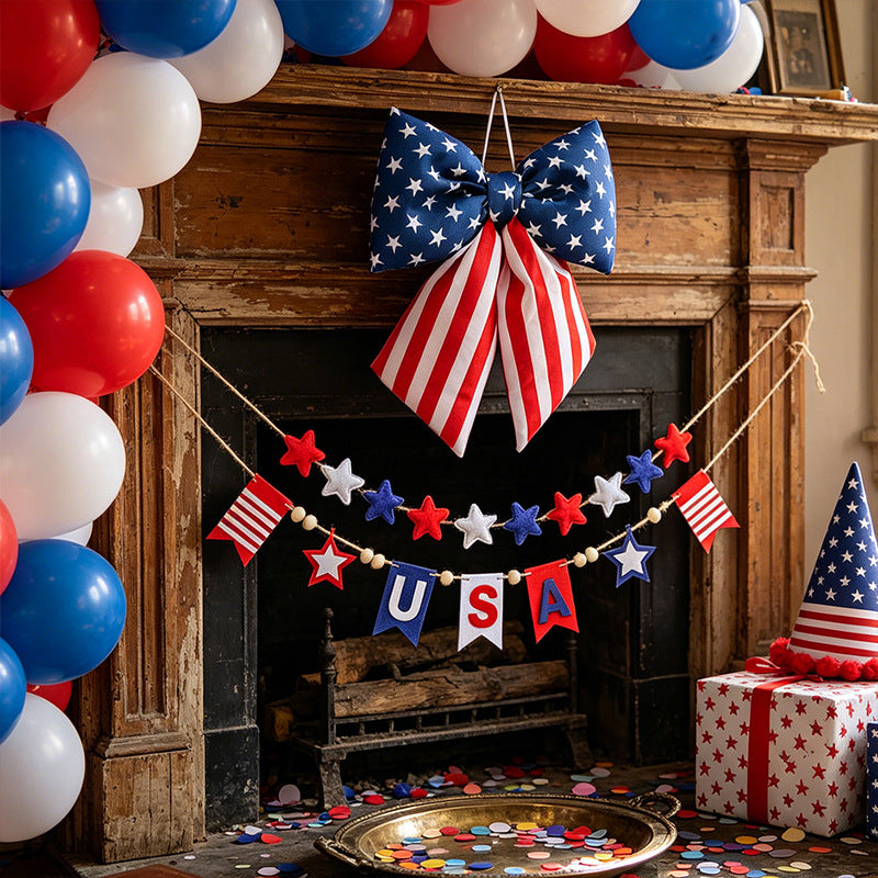 Independence Day oversized hanging bow with elastic loop for door porch and wreath Bowlift