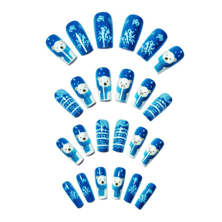Winter art nails with bear and snowflake design Bowlift
