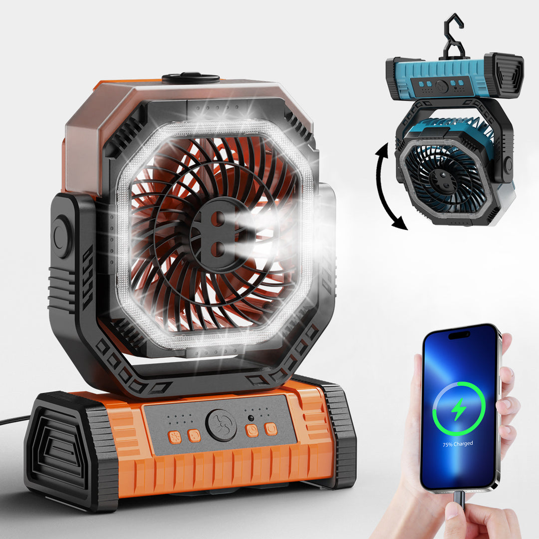 Unisex rechargeable battery table fan with LED ring and adjustable tilt head Bowlift