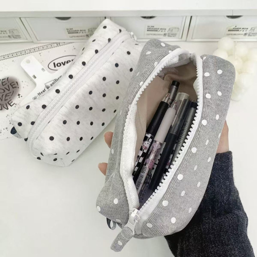 Cotton Polka Dot Zip Organizer Pencil Pouch Bowlift