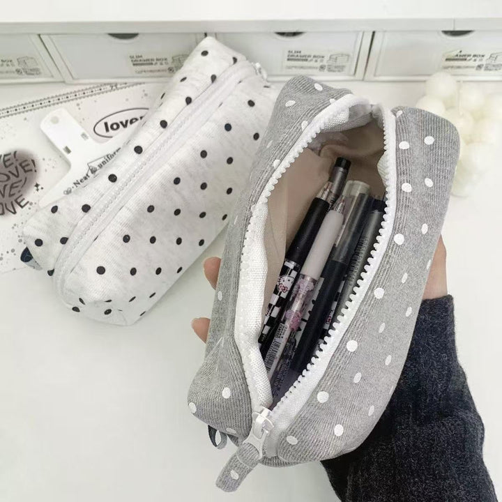Cotton Polka Dot Zip Organizer Pencil Pouch Bowlift