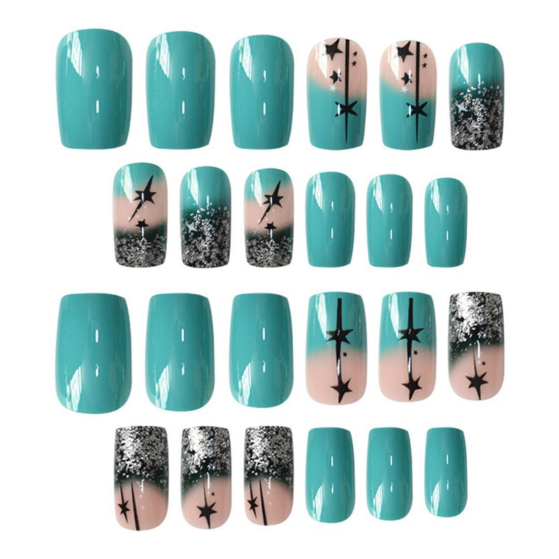 Artistic Gradient Press-On Nail Set with Star Design Bowlift