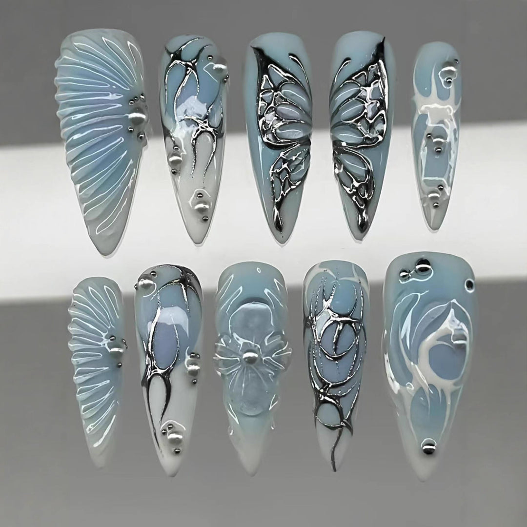 Artistic Floral and Metallic Press-On Nails Bowlift