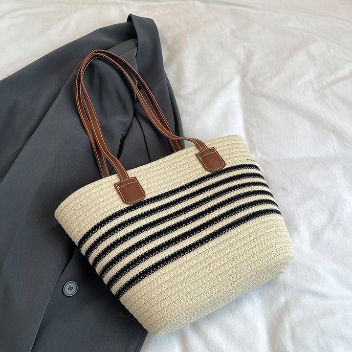 Striped Woven Beach Tote Bag Bowlift