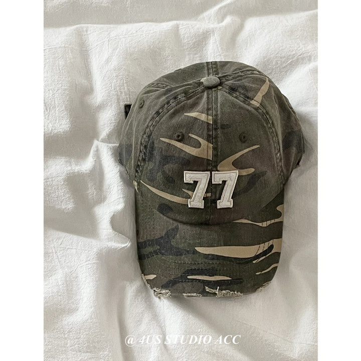 Women's Distressed Camouflage Baseball Cap Bowlift