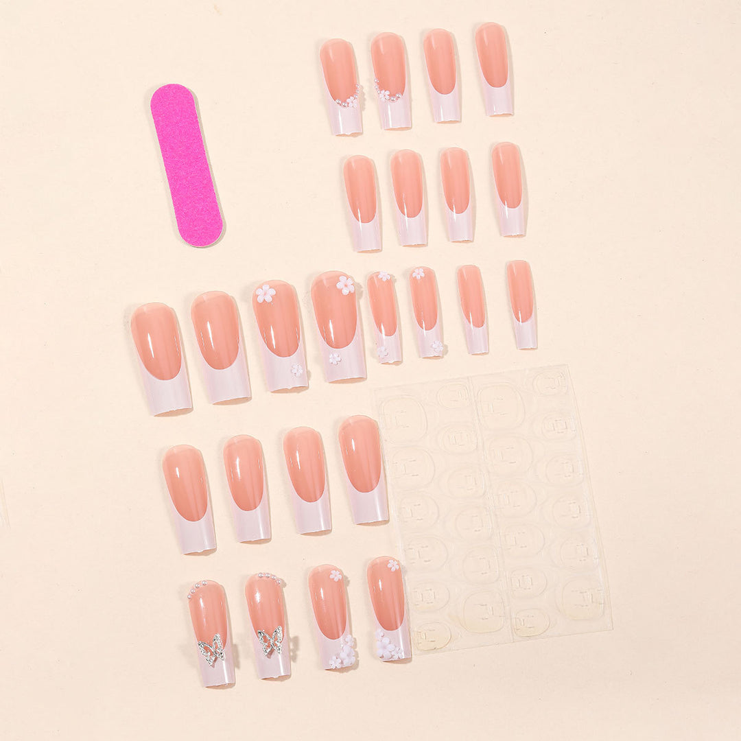 Elegant Floral Accent Acrylic Nail Art Extensions Bowlift