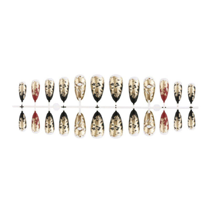 Elegant artificial nails with gold and black pattern Bowlift
