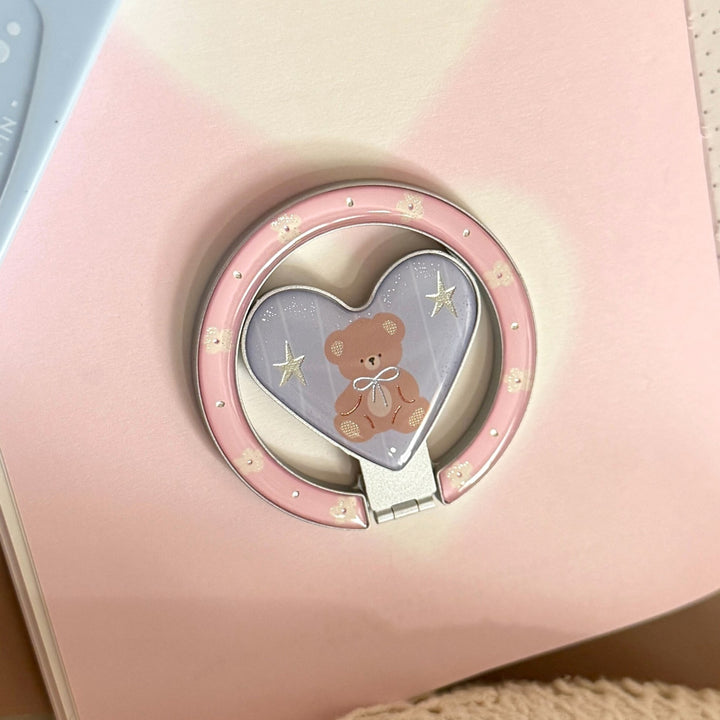 Hand mirror in heart-shaped design with bear motif Bowlift