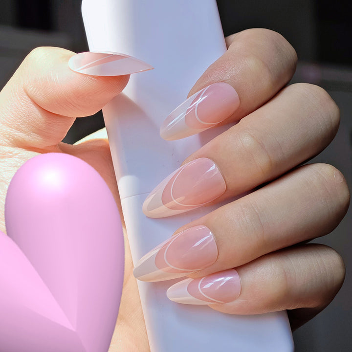 Elegant Stiletto Press-On Nails with Artistic Lines Bowlift