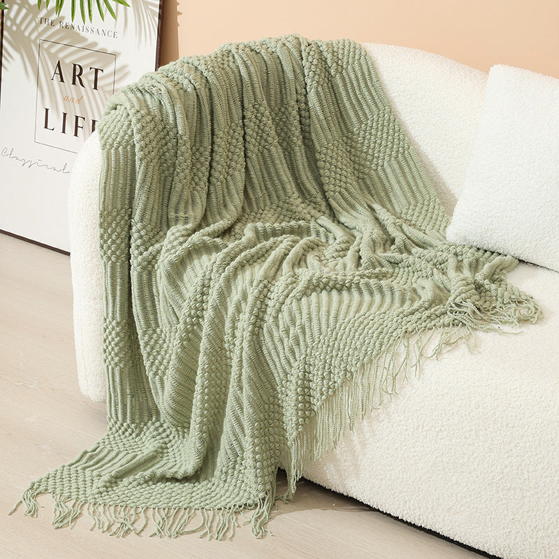 Women's stylish living room throw blanket with fringe pattern Bowlift