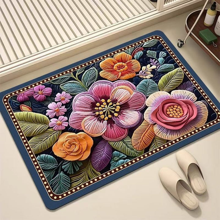 Luxurious Embroidered Floral Area Rug Bowlift