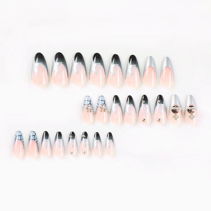 Artful acrylic nails with elegant 3D decorations and glitter effects Bowlift