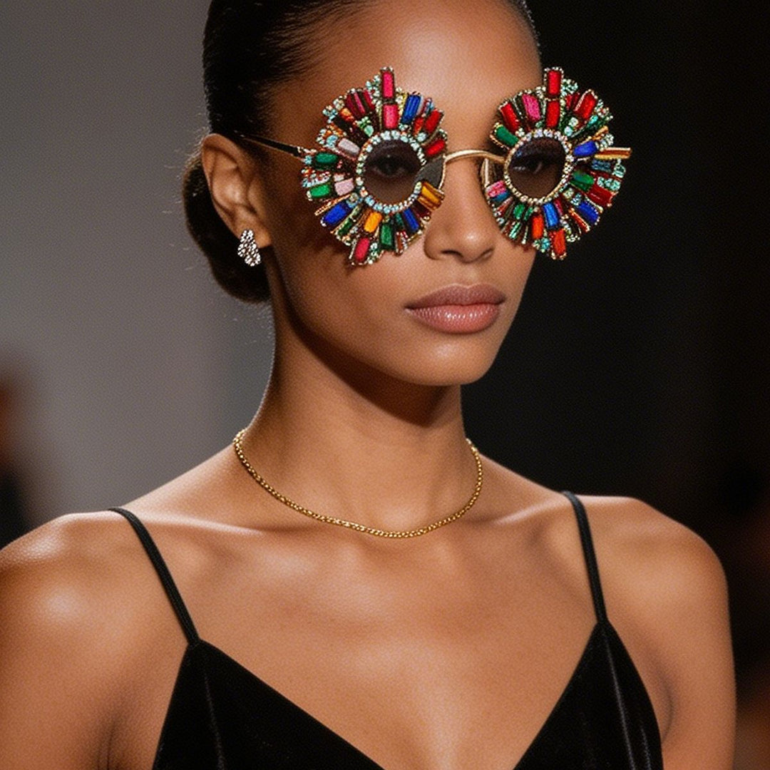 Ladies extravagant designer sunglasses with colorful crystal decoration Bowlift