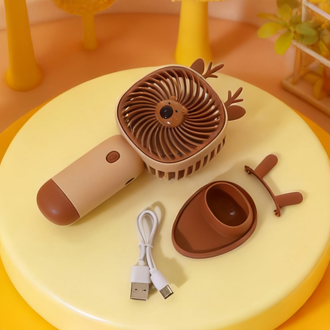 Unisex portable rechargeable USB hand fan with cute bear design and stand Bowlift