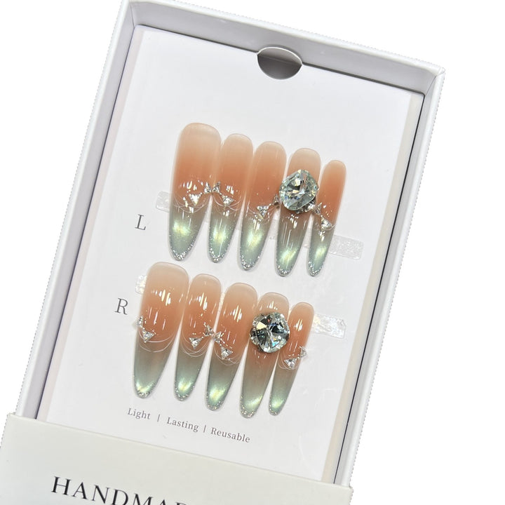 Elegant Stiletto Press-On Nail Art Set with Jewel Accents Bowlift