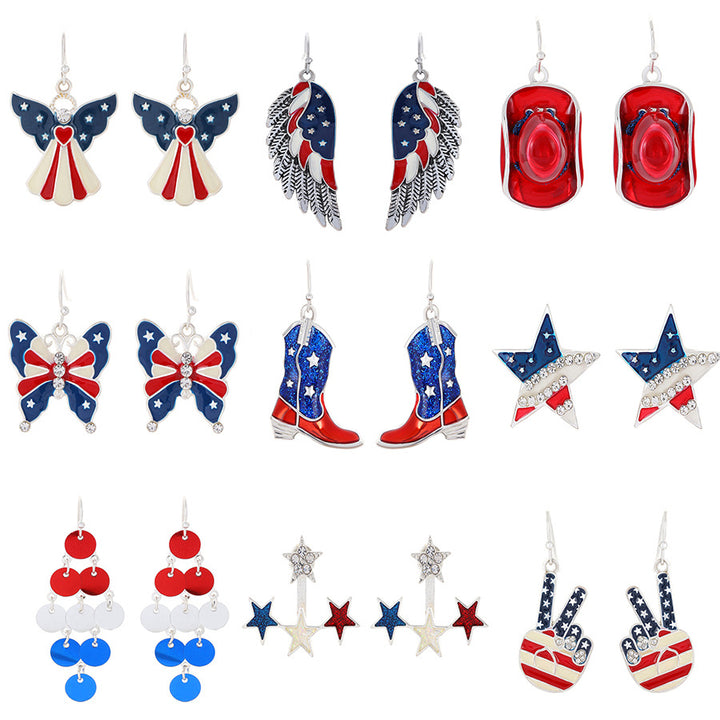 Women's nan patriotic novelty dangle hook earrings with laser-printed wooden fireworks charm Bowlift