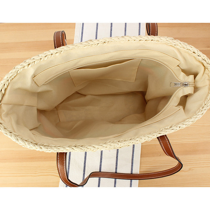 Leisure Beach Bag Made of Woven Natural Material with Colorful Decor Bowlift