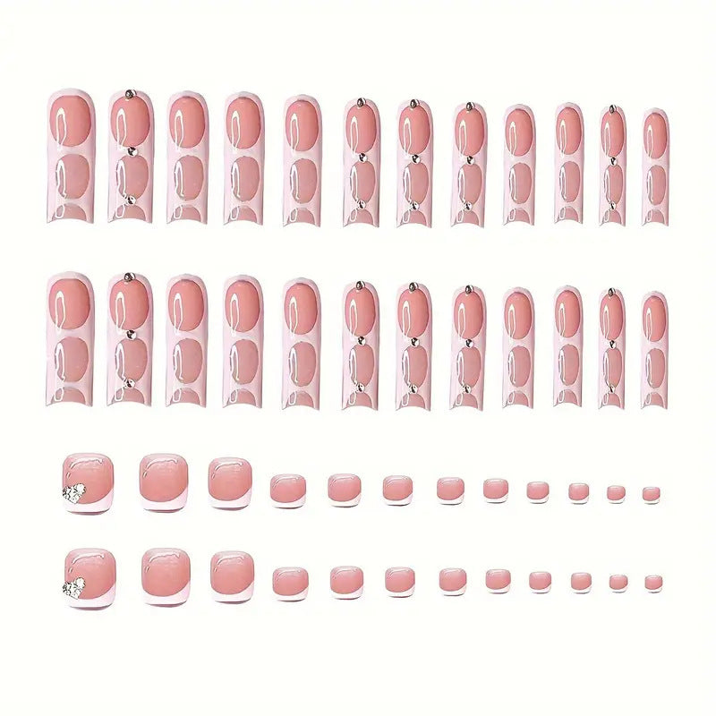 Stylish Press-On Nail Art Set with Rhinestone Accents Bowlift