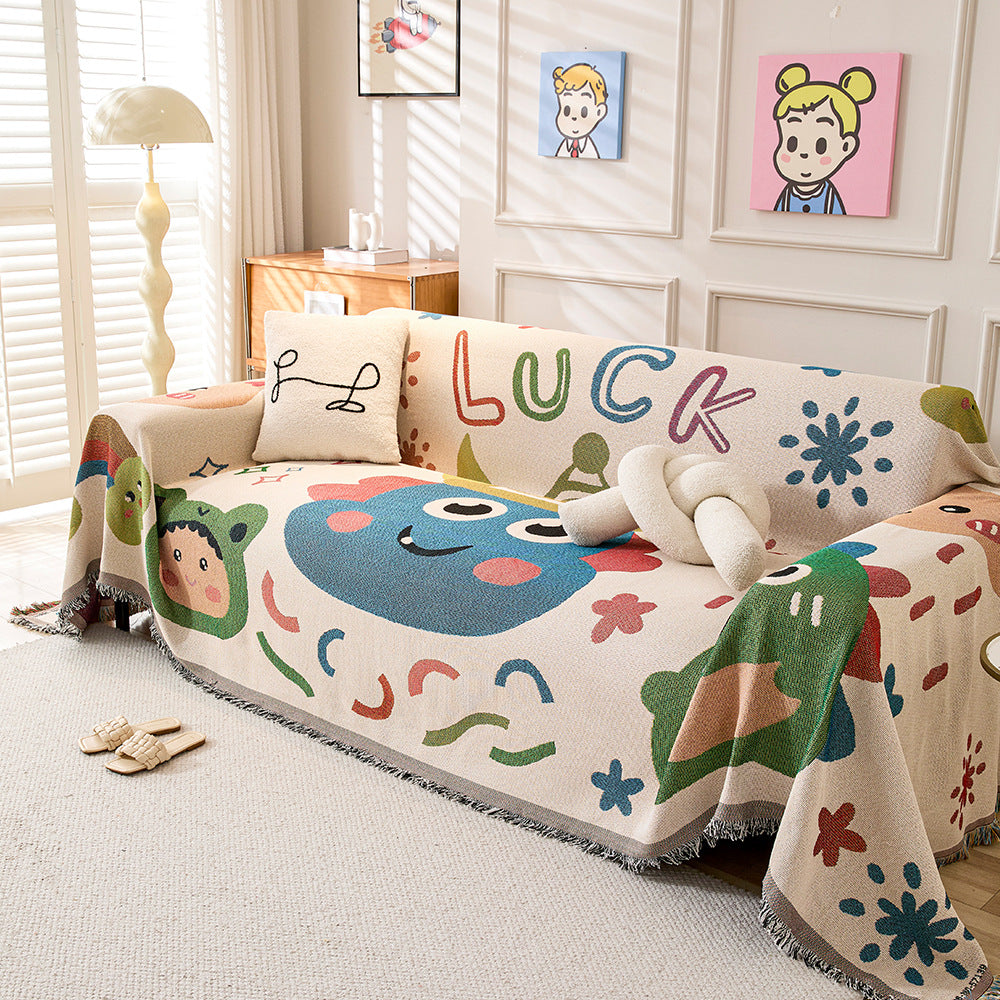 Playful Cartoon Print Sofa Throw Blanket
