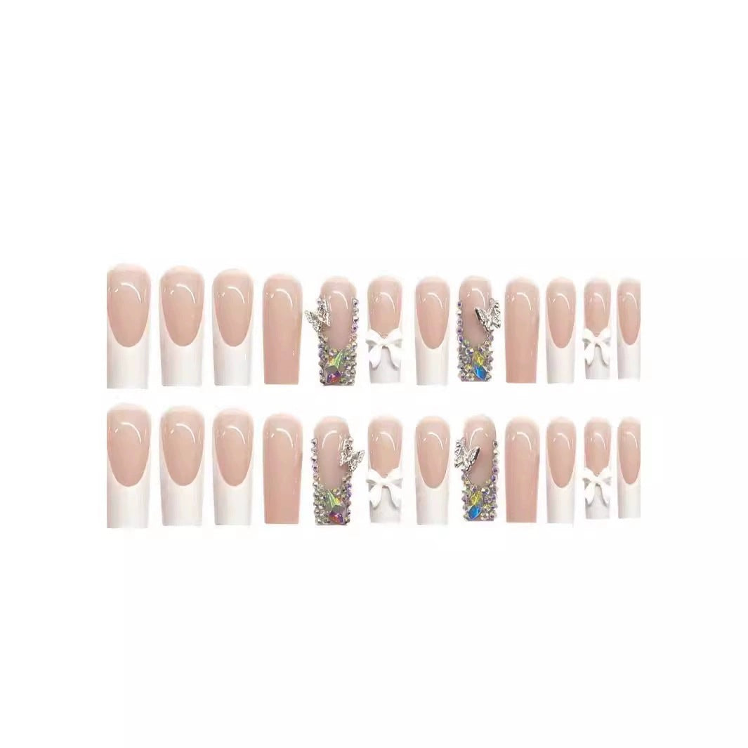 Glamorous Designer Press-On Nails with Gemstone Accents Bowlift