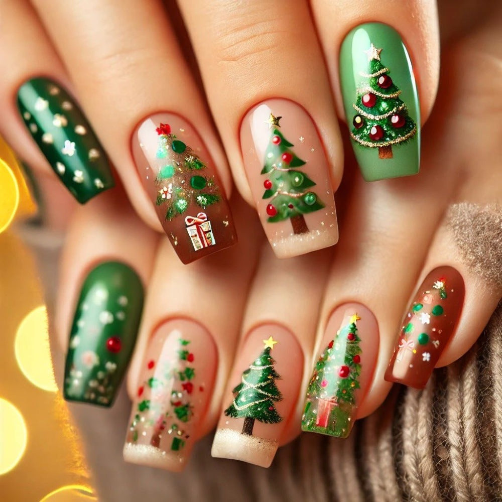 Artificial nails in festive Christmas design Bowlift
