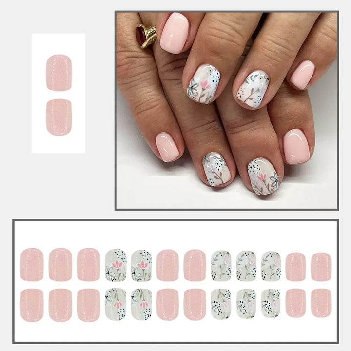 Artificial nail set with floral designs and elegant finish Bowlift