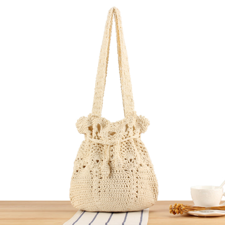 Macrame Shopper Bag with Decorative Drawstring Bowlift