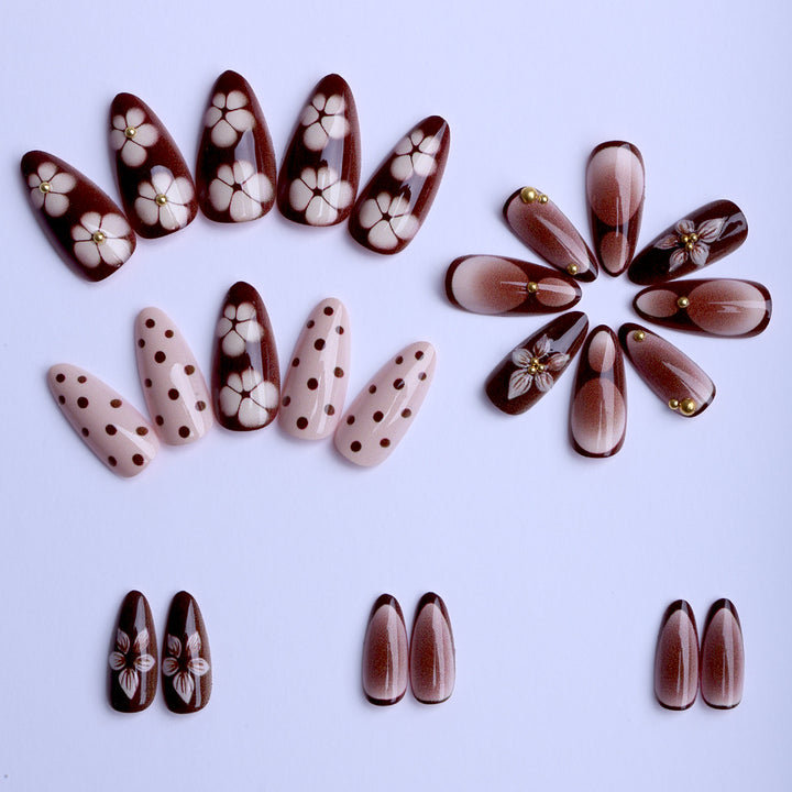 Artistic Fingernails in Elegant Design with 3D Flower Accents Bowlift