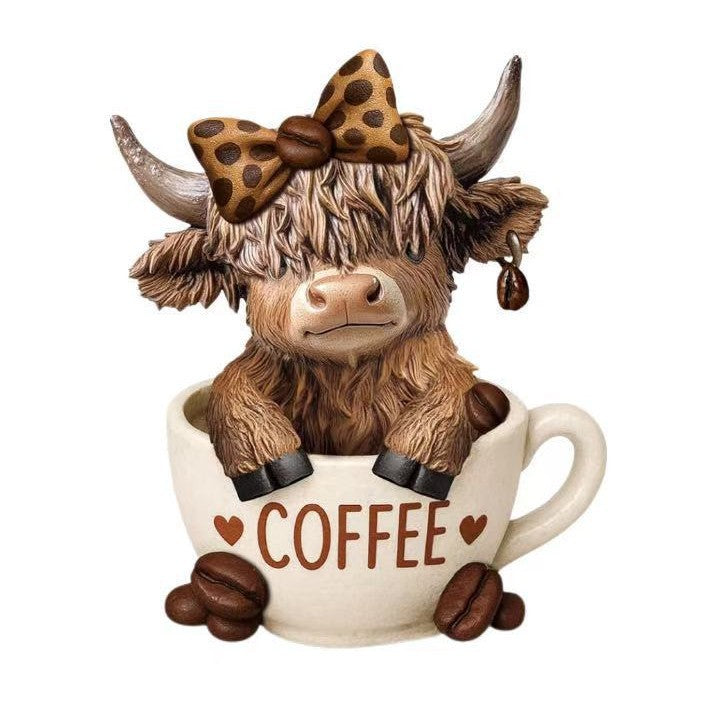 Decorative figure of a Highland cow with accessories Bowlift