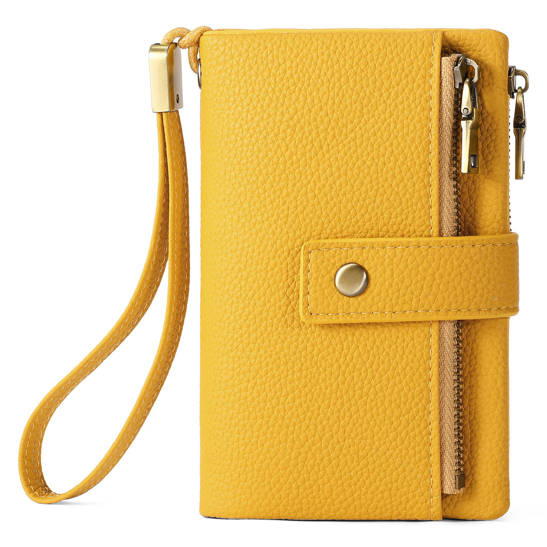 Compact Pebbled Leather Wristlet Wallet Bowlift