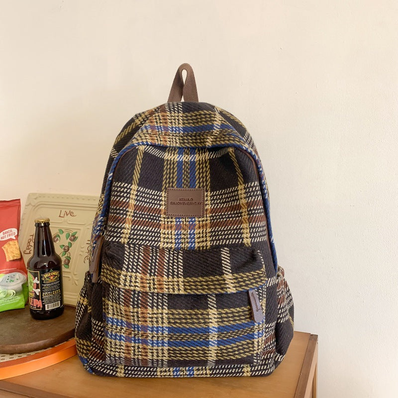 Cozy Plaid Patterned School Backpack Bowlift