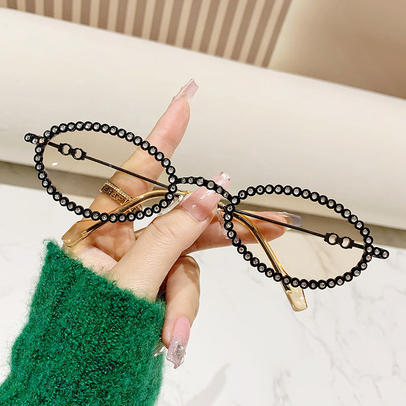 Ladies Designer Eyewear Frame with Extravagant Pearl Frame Bowlift